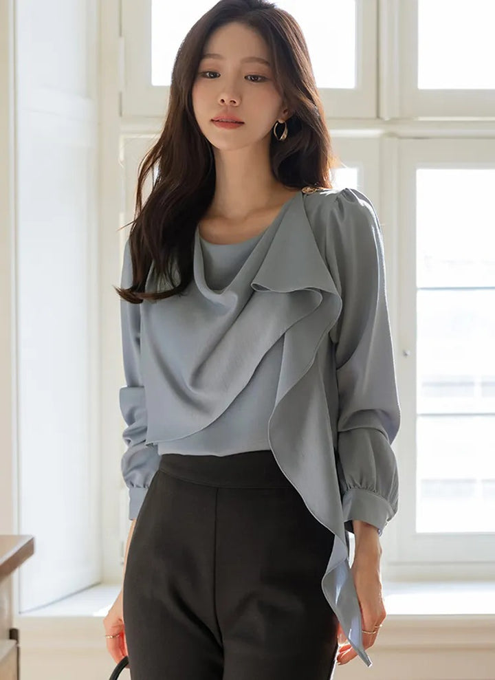 Korea Rockle Drape Scarf Blouse