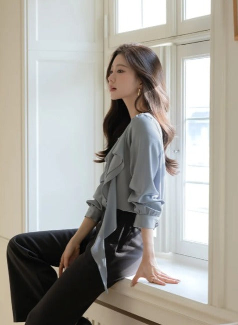 Korea Rockle Drape Scarf Blouse