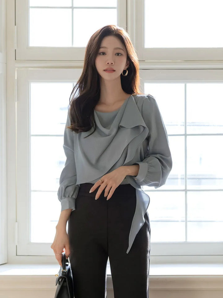 Korea Rockle Drape Scarf Blouse