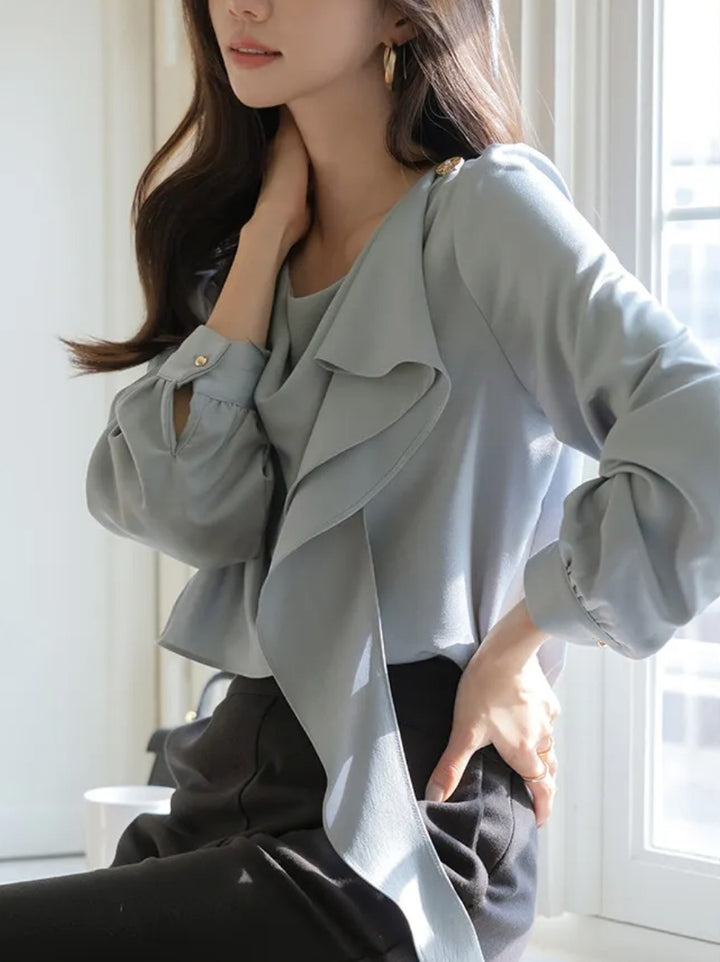 Korea Rockle Drape Scarf Blouse