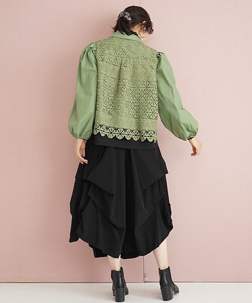 【OFV1005】Blouse Lace Blouse Back Puff Sleeve