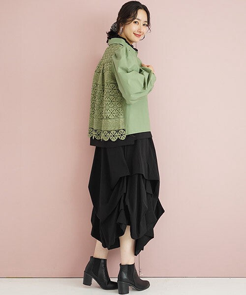 【OFV1005】Blouse Lace Blouse Back Puff Sleeve