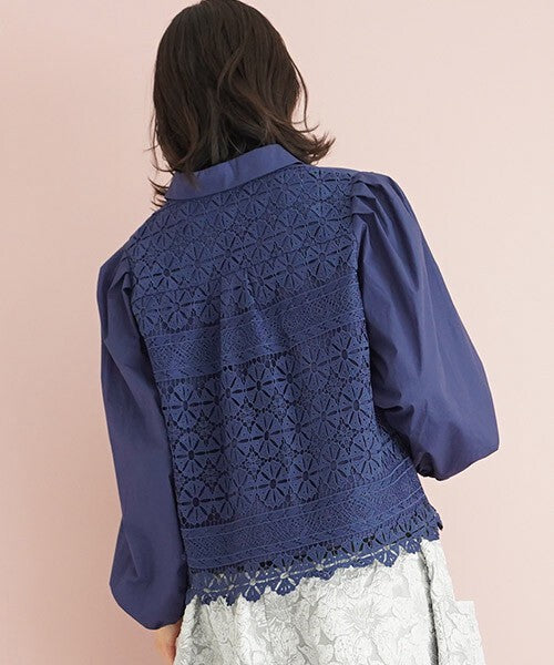 【OFV1005】Blouse Lace Blouse Back Puff Sleeve