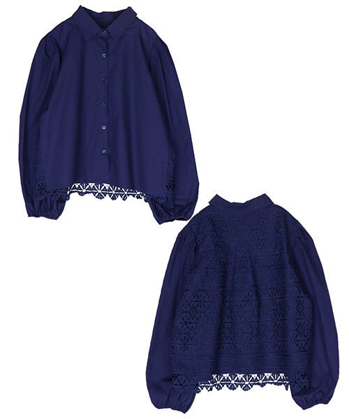 【OFV1005】Blouse Lace Blouse Back Puff Sleeve