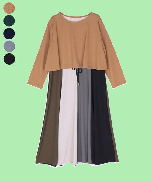 【OFV1018】Casual Dress Color Palette Switching Dress