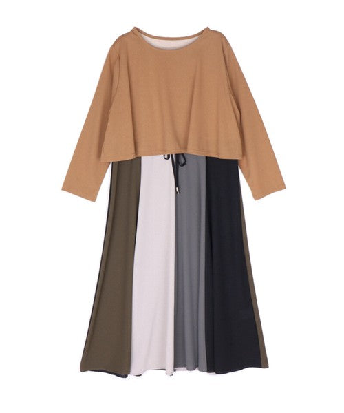 【OFV1018】Casual Dress Color Palette Switching Dress