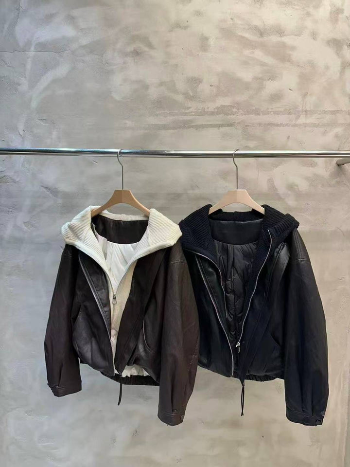 KWMS808 - 2 in 1 Faux Leather Goose Down Jacket