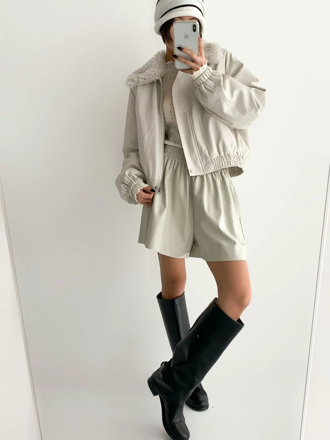 KMM1017 - Faux Leather Down Jacket