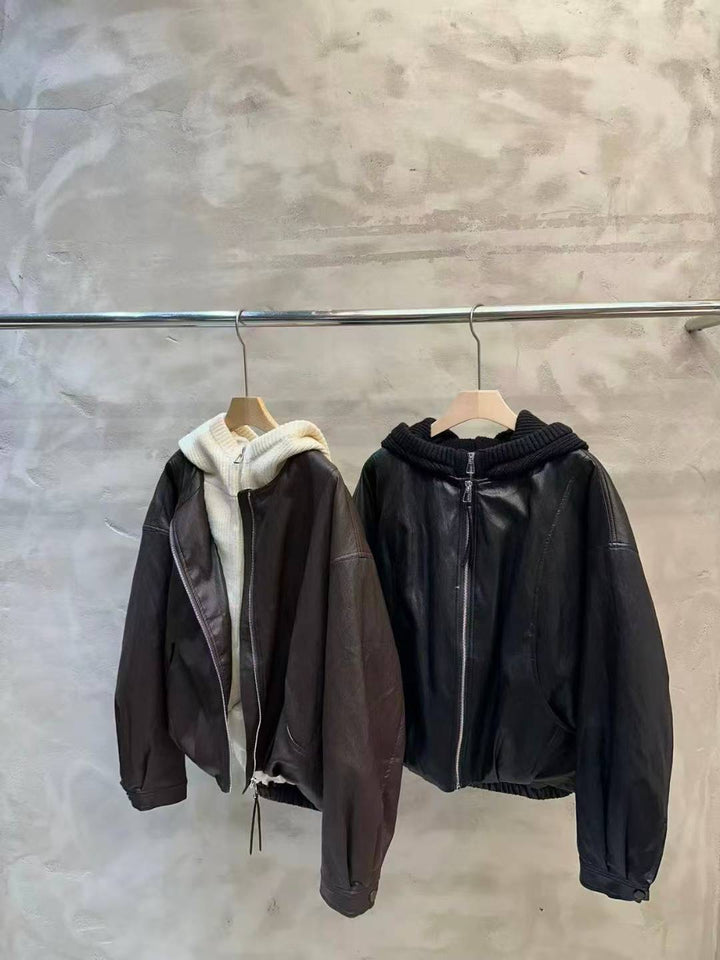 KWMS808 - 2 in 1 Faux Leather Goose Down Jacket