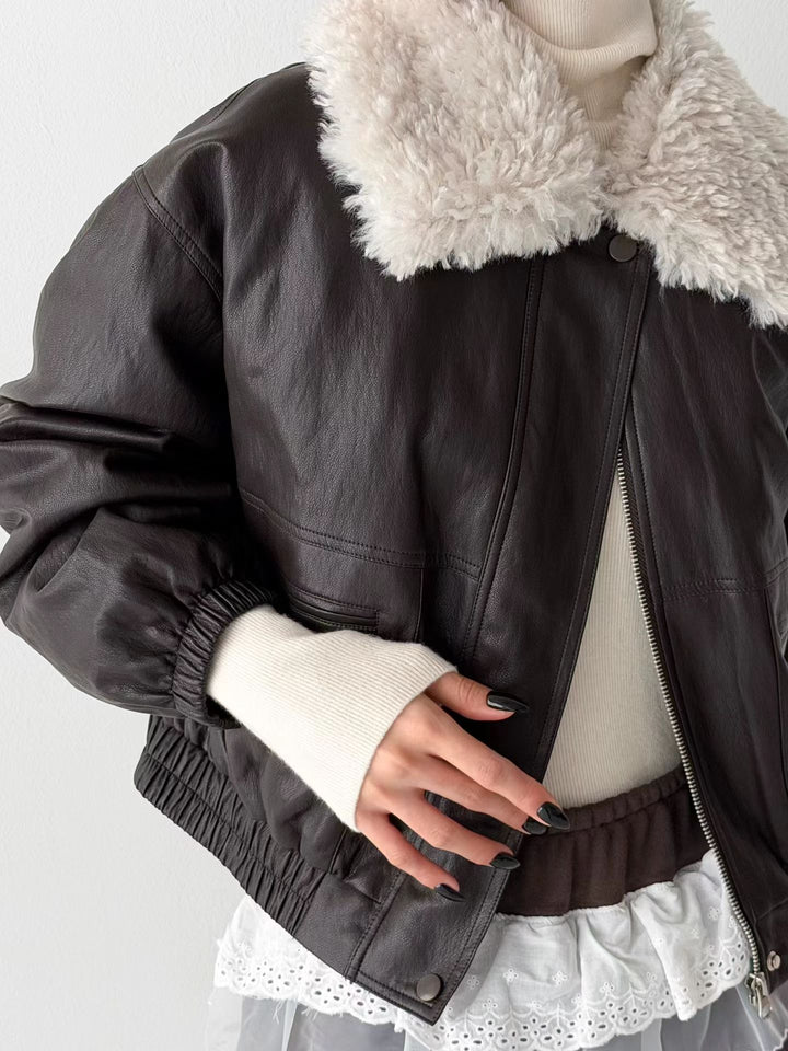 KMM1017 - Faux Leather Down Jacket