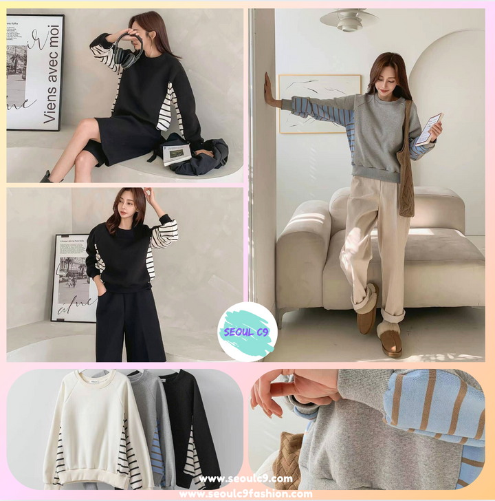 KJU118 ~ Stripe Sleeve Sweater