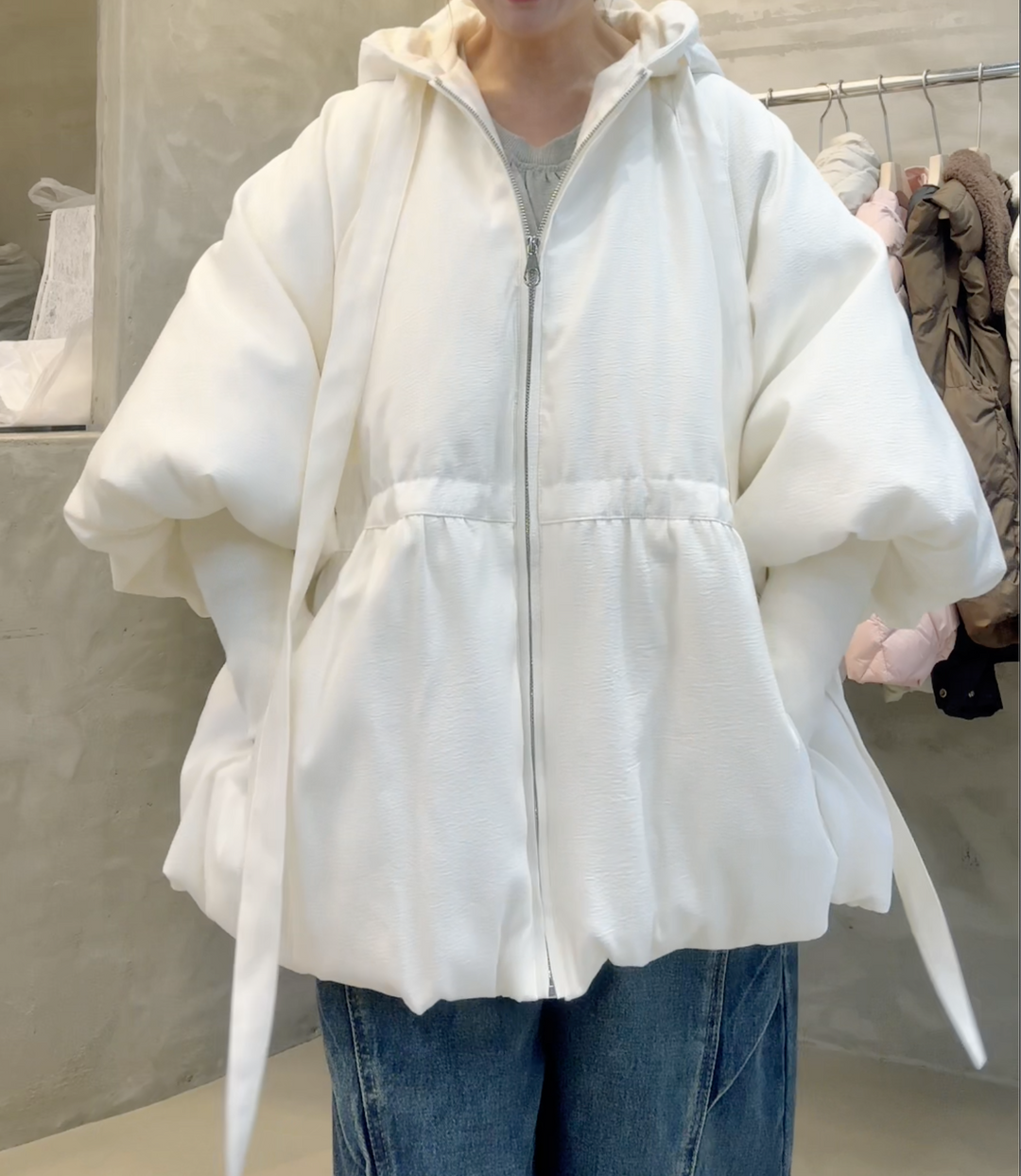 KWMS811 - Ribbon Hooded Down Jacket