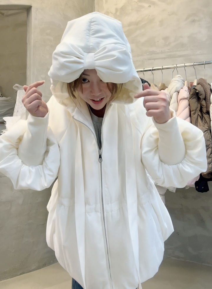 KWMS811 - Ribbon Hooded Down Jacket