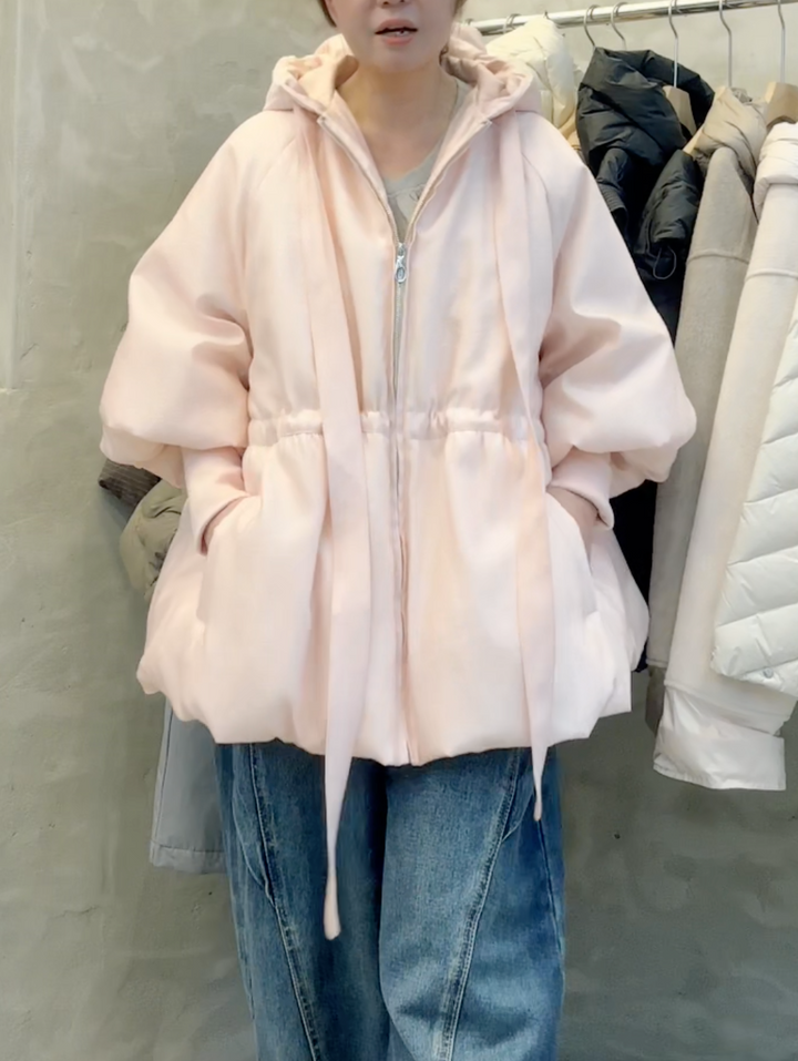 KWMS811 - Ribbon Hooded Down Jacket