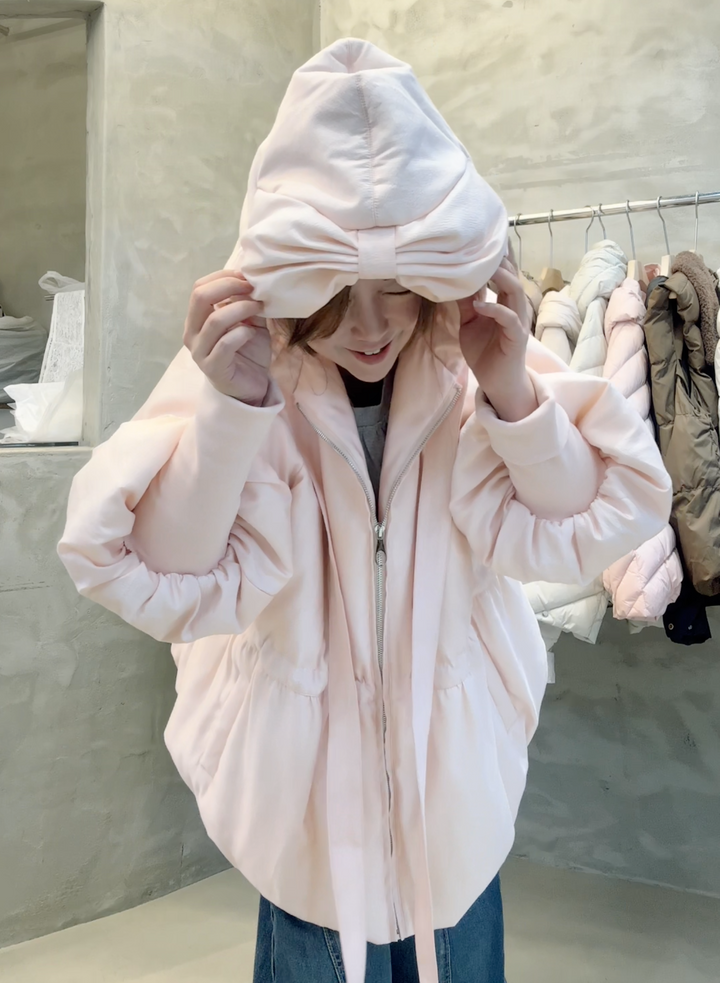 KWMS811 - Ribbon Hooded Down Jacket