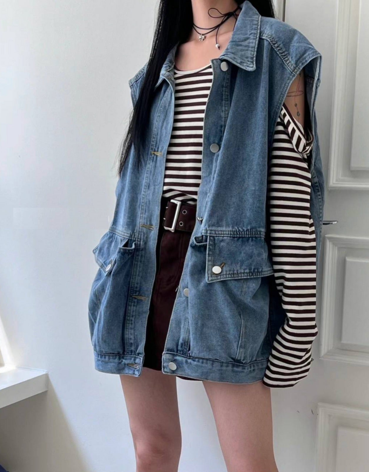 Oversized denim outlet vest