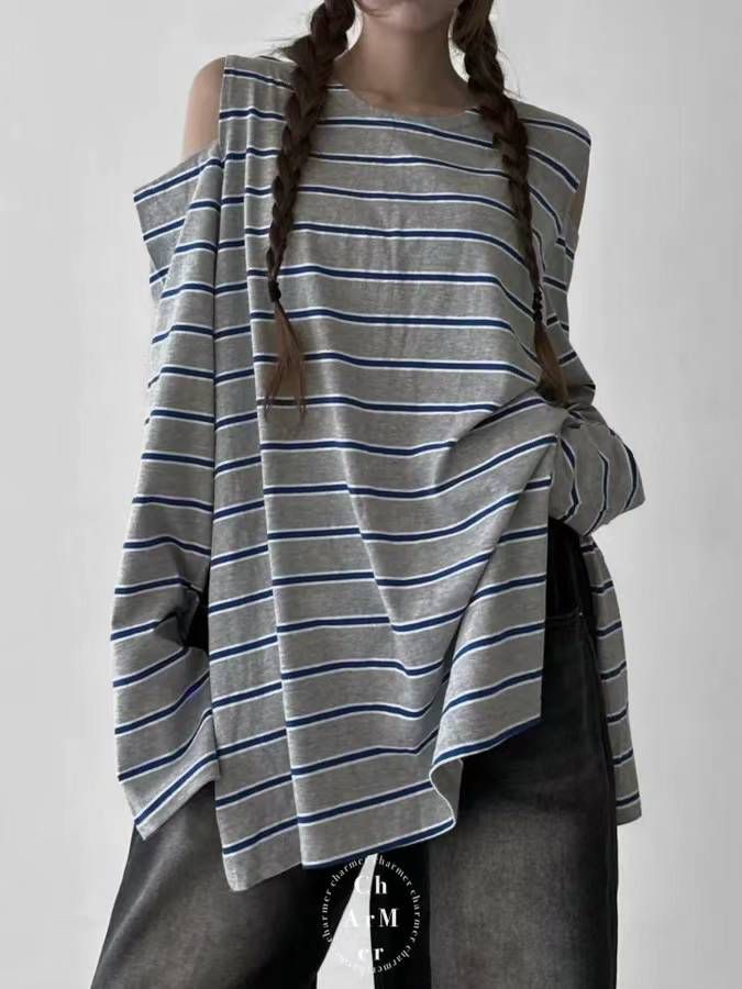 KYM208 ~ Multi Stripe Slit Top