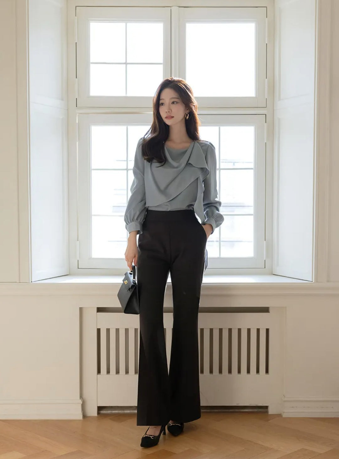 Korea Rockle Drape Scarf Blouse