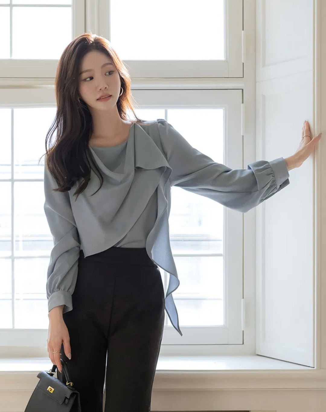 Korea Rockle Drape Scarf Blouse