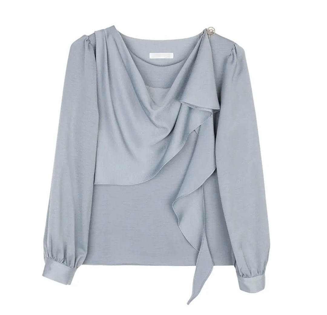 Korea Rockle Drape Scarf Blouse