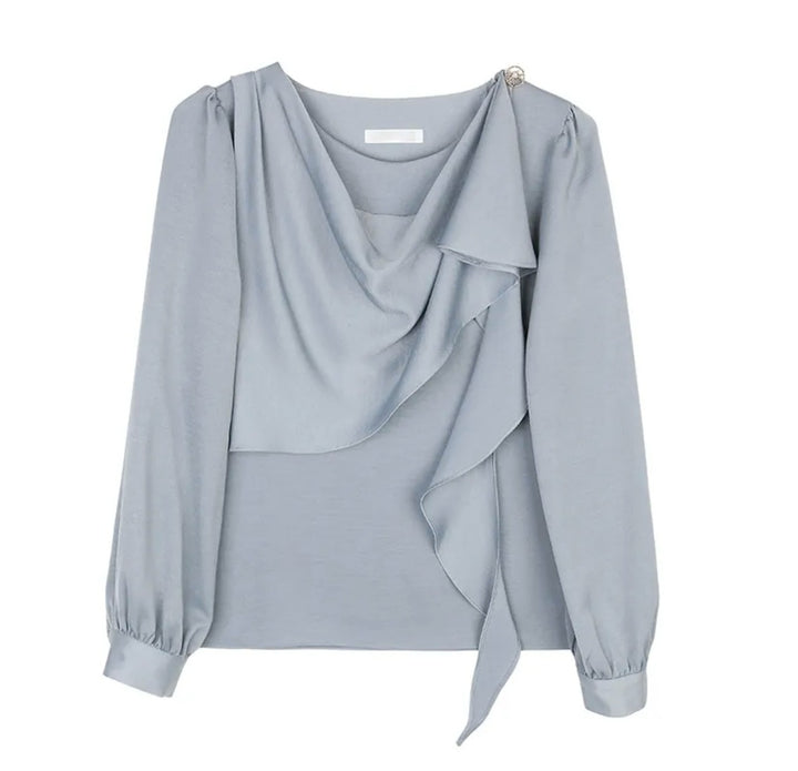 Korea Rockle Drape Scarf Blouse