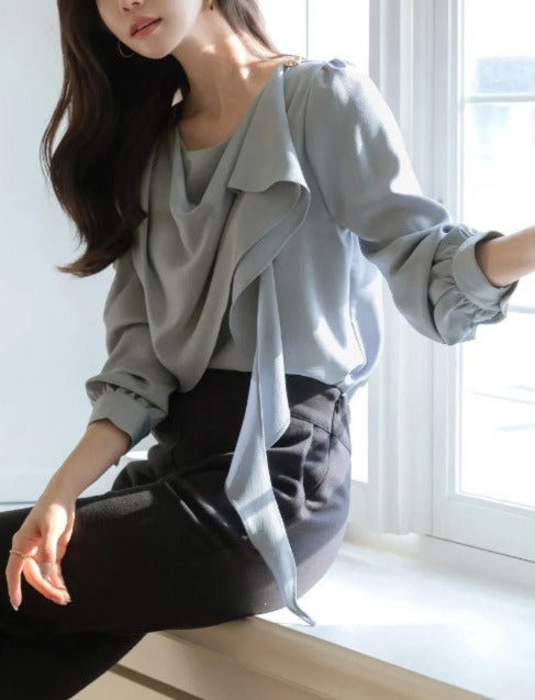 Korea Rockle Drape Scarf Blouse