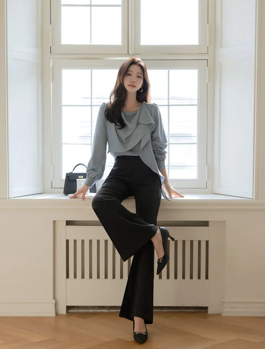 Korea Rockle Drape Scarf Blouse