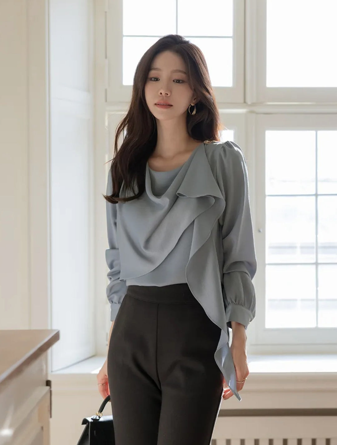 Korea Rockle Drape Scarf Blouse