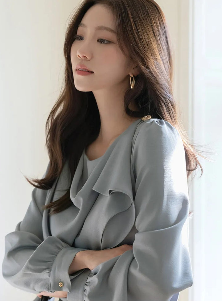 Korea Rockle Drape Scarf Blouse