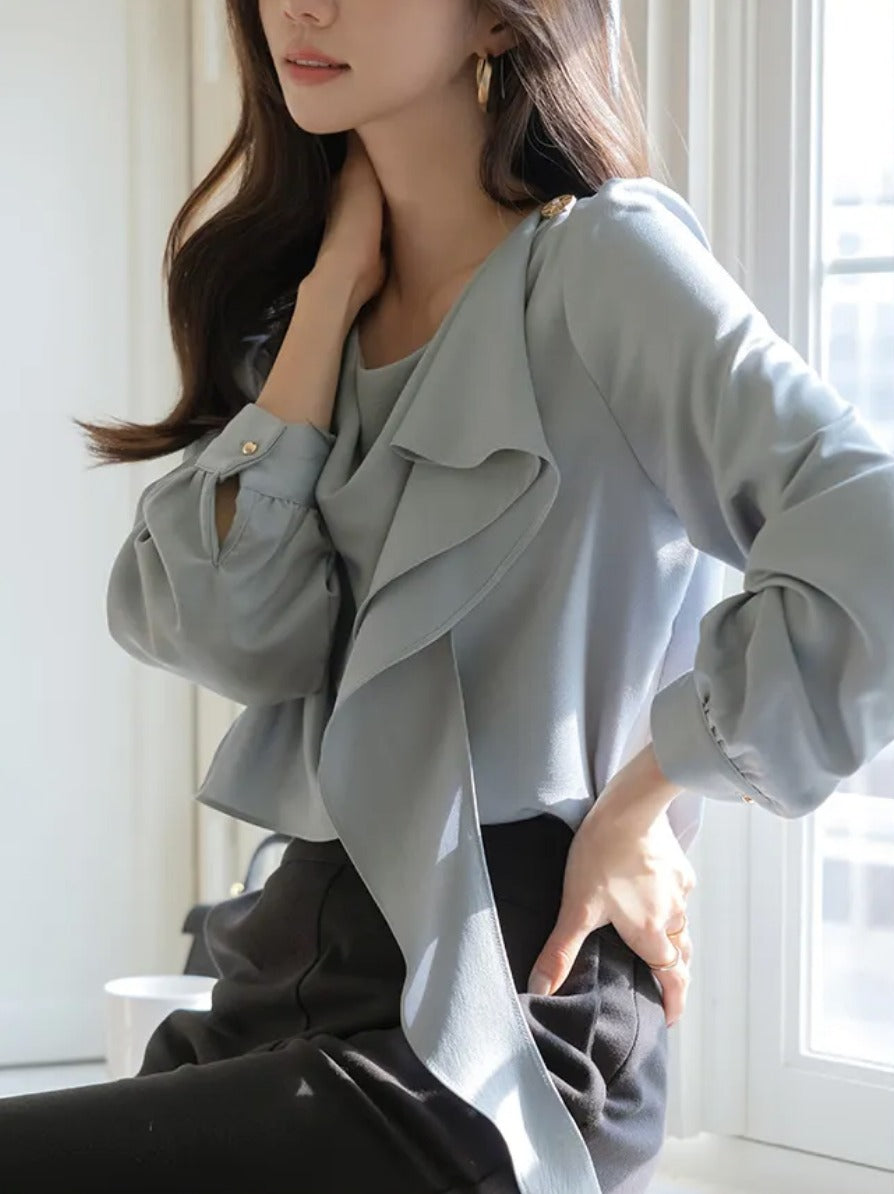 Korea Rockle Drape Scarf Blouse