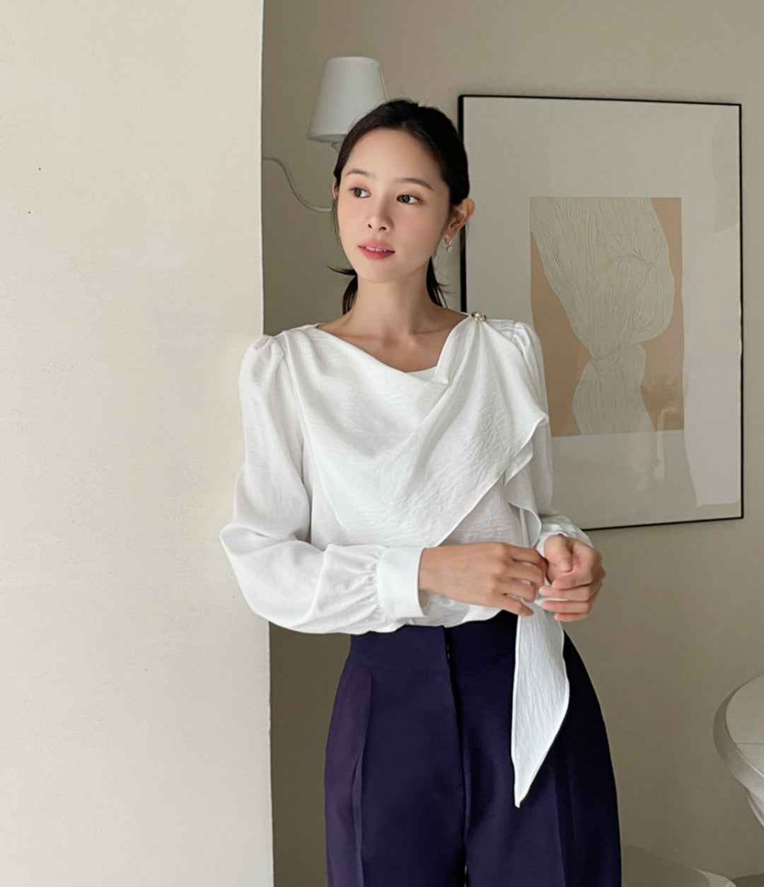 Korea Rockle Drape Scarf Blouse