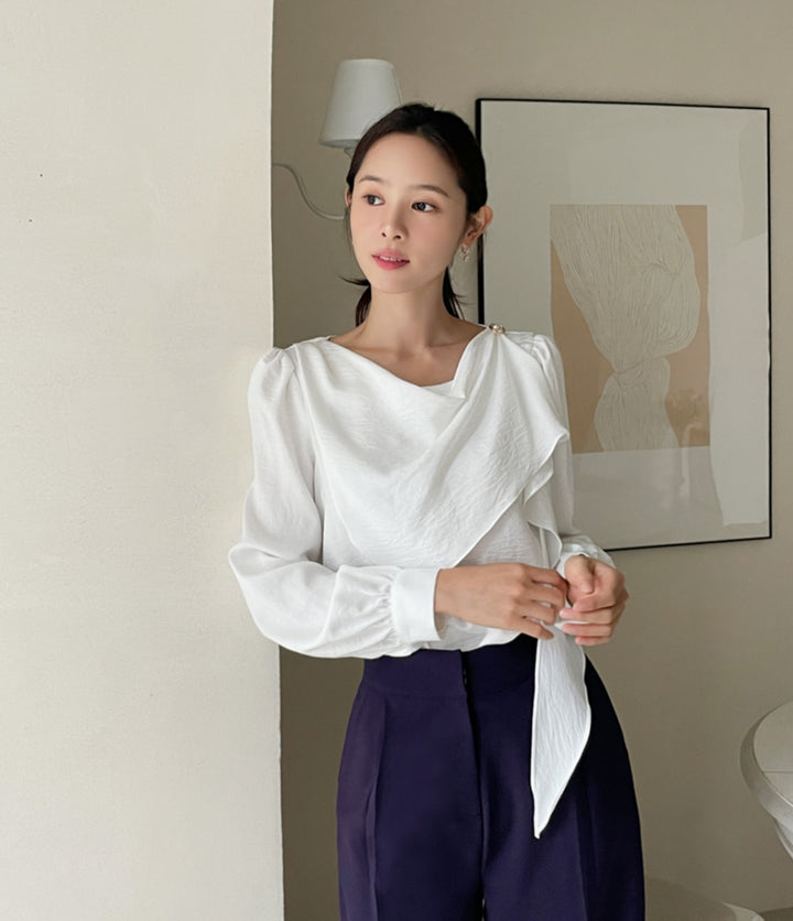 Korea Rockle Drape Scarf Blouse