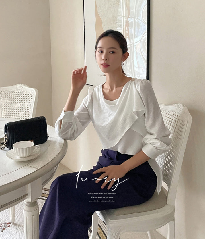 Korea Rockle Drape Scarf Blouse