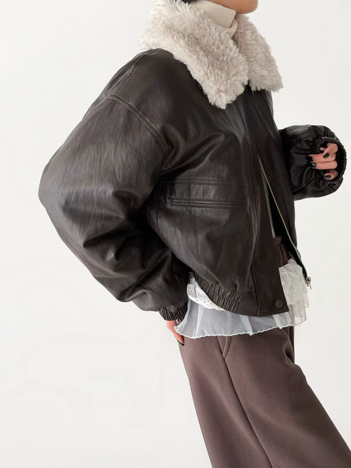 KMM1017 - Faux Leather Down Jacket